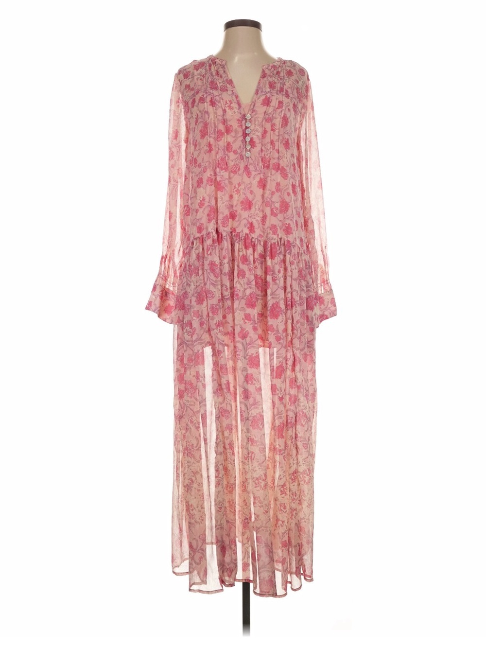 Free People Pink and Purple Sheer Floral Top